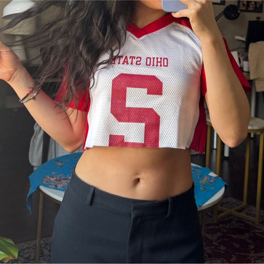 Red and White Ohio State Crop Top